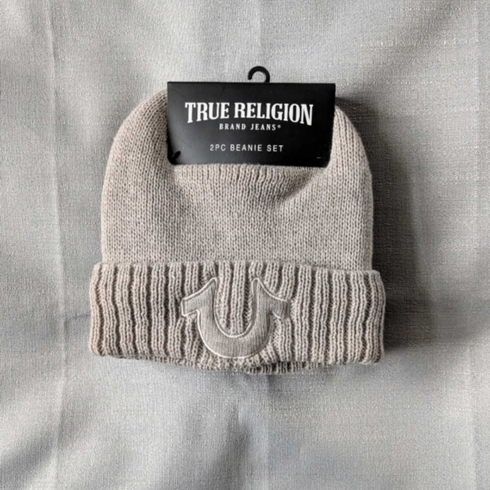 True Religion Tan/Brown Two Beanie Set New With Tags